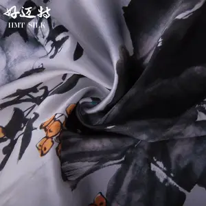 厂家供应19MM真丝弹力缎 数码印花面料 潮流印花时装锦缎面料