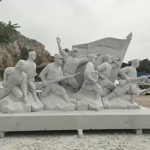景观人物石雕订做 石刻马拉车雕塑 石头孩童牧牛雕像图