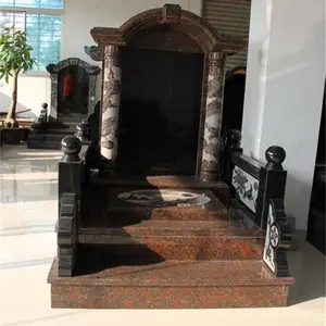 红色猫眼石墓碑 现代陵园内使用 凉亭式碑顶 福建厂家直销 定制品