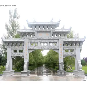 景区花岗岩石雕牌坊 三门牌楼石雕 可来图定制