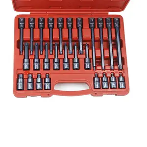 鹏工 45#钢梅花型套筒扳手套装 带磁旋具套筒组合
