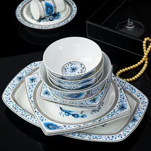 合元陶瓷碗盘家用 青花瓷60头白金孔雀手工餐具 新居搬迁礼品陶瓷餐具