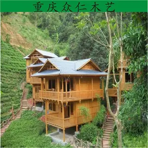 正安景区景观木屋 防腐木传统木房子 碳化木轻型别墅 众仁木艺