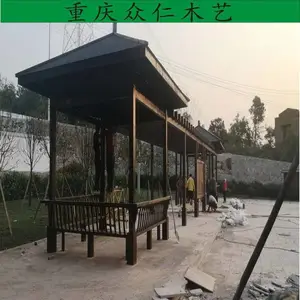 邻水仿古实木长廊 青筒瓦屋面长廊 古代烟雨长廊施工安装 众仁木艺