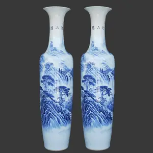 景德镇陶瓷青花瓷落地大花瓶 手绘仿古锦绣山河落地花瓶 酒店摆件