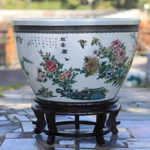 青花瓷大缸图片 陶瓷鱼缸批发 大号锦鲤缸荷花缸厂家