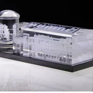 水电站大楼纪念品、水晶3D内雕楼模、庆典纪念品摆件