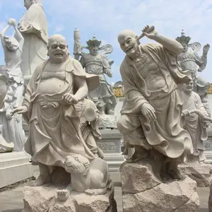 2米花岗岩降龙十八罗汉雕塑 石雕布袋罗汉摆件 手工雕刻工艺好