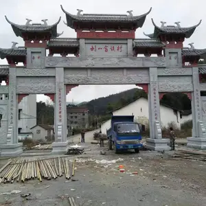 石雕牌楼厂家 ***村庄三门三楼石牌坊 陵园大理石门楼 石雕大门