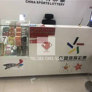 浙江体育彩票刮刮乐柜生态板木纹/福彩形象店吧台新款体彩柜台