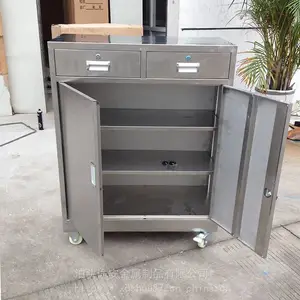 根据客户要求定制304不锈钢工具柜 危废物收集箱 带轮子移动箱车 铝制固废物专用收集容器