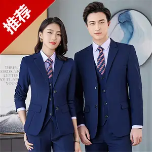 女式通勤职业装长裤套装宝蓝色办公西服套装 客服销售4S店西装正装
