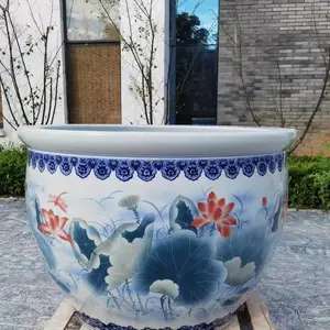 手绘陶瓷鱼缸大号金鱼缸睡莲碗莲荷花缸乌龟缸锦鲤缸书画缸