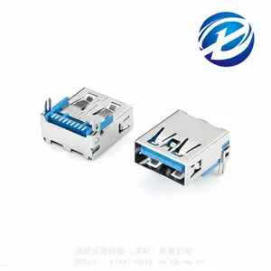 USB 3.0母座 板上9P贴片SMT 鱼叉脚 后两脚插板 直边 L=14.45