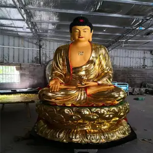正圆彩绘三宝佛批 寺庙三世佛 发贴金玻璃钢佛像定做