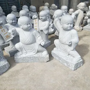 定制花岗岩石雕小沙弥雕坐禅练功石材童子六戒小和尚寺庙古建园林人物雕塑