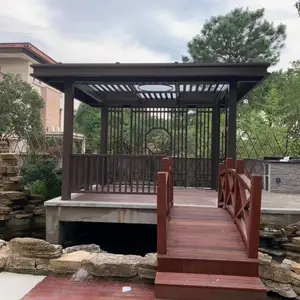 中式木纹铝合金凉亭_低碳环保四角凉亭生产厂家