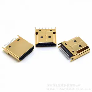 HDMI夹板公头 19P 夹板1.6mm 180度立式夹板公头 不带板 铜壳镀金