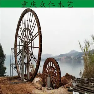 宜宾公园樟子松仿古水车 户外大型观赏水车设计 众仁木艺