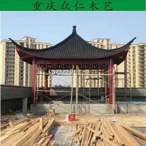 赤水樟子松翘角凉亭 实木小青瓦彩绘凉亭设计 众仁木艺