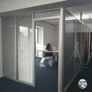 办公室钢化玻璃隔断墙双层百叶窗铝合金隔墙高隔断隔音墙磨砂商洛