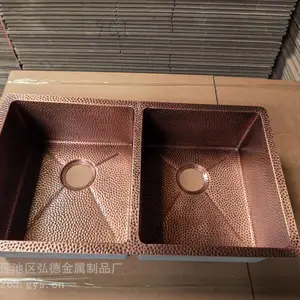 源头工厂直供纯手工制作,纯铜材质铜水槽,现代简约水池