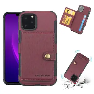 外贸适用iPhone11 pro max拉丝复杂款插卡钱包款苹果11手机壳皮套厂家