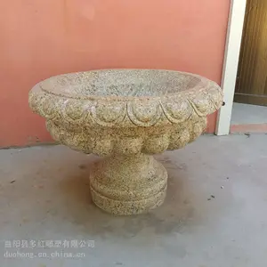 定制黄锈石欧式花盆花钵户外园林小区公园景观装饰摆件