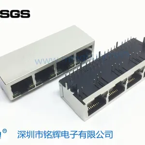 厂家供应1*4内置百兆变压器\滤波器RJ45连接器 100M屏蔽带灯 PCB插座