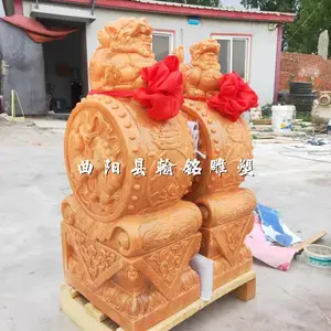 晚霞红石雕门墩汉白玉石雕抱鼓石 中式仿古石雕青石门墩抱鼓石