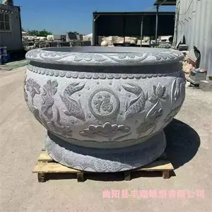 花岗岩圆形美海鱼缸 庭院整石雕门海石缸景观养鱼石盆