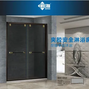 碧海夹胶安全淋浴房一字形不锈钢双移门钢化玻璃门定制