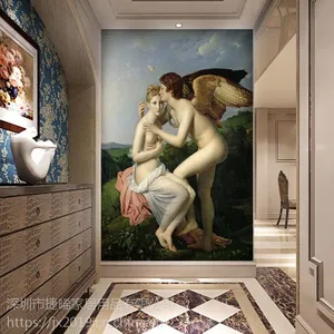 欧式宫廷油画人物3d背景墙无缝壁画客厅酒店玄关过道走廊装饰墙纸无纺布