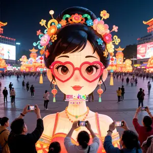 大头美女彩灯广场彩灯网红打卡彩灯网红灯组
