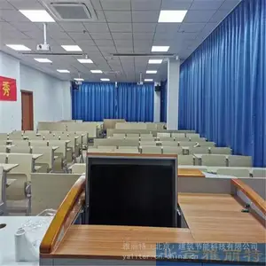 教室简约纯色遮光布艺帘 学校工程窗帘定制 安装 厂家
