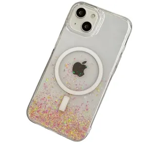 来图定制透明滴胶闪粉手机壳适用于 iPhone 14、15、16、17、Air Pro Max 手机保护套来图来样定制加工