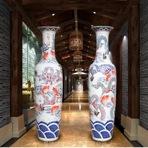 陶瓷器落地大花瓶 手绘青花瓷鸿运当头客厅酒店开业