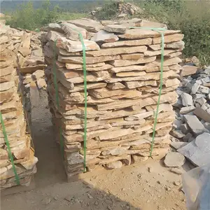 别墅园建-黄色碎拼石材 虎皮石碎拼 土锈色花岗岩碎拼石