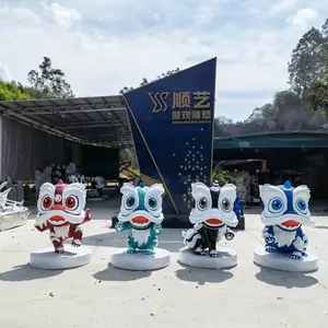 玻璃钢造型雕塑 垃圾分类吉祥物工艺品 岭南文化醒狮形象组合定制