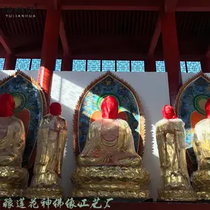 豫莲花东方三圣佛像厂家 寺庙***佛像药师三尊 琉璃药师像 日光菩萨月光菩萨像高清图片