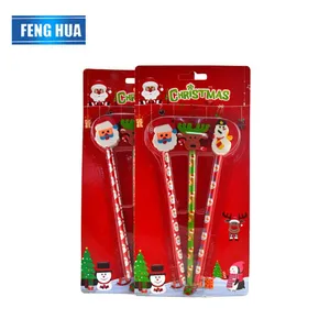 年末国外圣诞礼节文具铅笔 圣诞系列铅笔套装 带圣诞公仔头