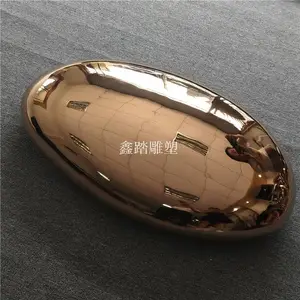 售楼部小区水景镜面玫瑰金不锈钢鹅卵石雕塑厂家报价