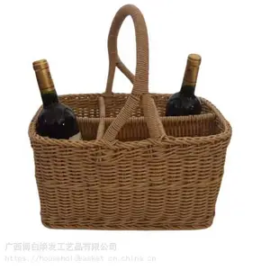 大号酒瓶篮PP仿藤6格篮酒包装篮酒架欢迎来图定制
