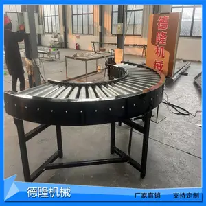 德力180度转盘滚筒转弯输送机 操作台辊轴输送带 动力输送流水线