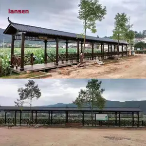 实木古建长廊工厂定制 防腐木景观廊桥 休闲木廊架设计施工