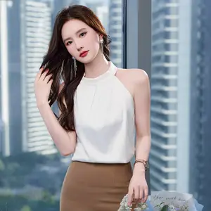 挂脖无袖衬衣女夏季小背心批发打底吊带外穿设计感上衣