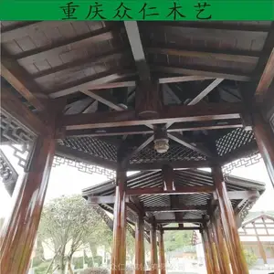 武胜防腐木仿古廊道 仿古实木长廊 防腐木茅草长廊总价设计安装 众仁木艺