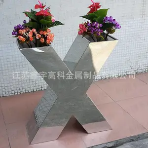 厂家定制 不锈钢字母花盆 酒店大堂 户外装饰花盆花器
