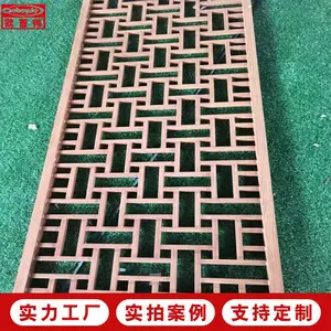 新中式木纹转印铝窗花 酒店铝屏风加工定制 小区门头屏风安装
