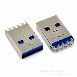 USB 3.0AM/A公 9P 180度夹板公头 夹板0.8/1.0 带鱼叉脚 铁壳蓝胶